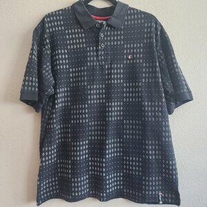 Southpole Polo Shirt Mens Large Black Gray Diamond Pattern Short Sleeve Casual